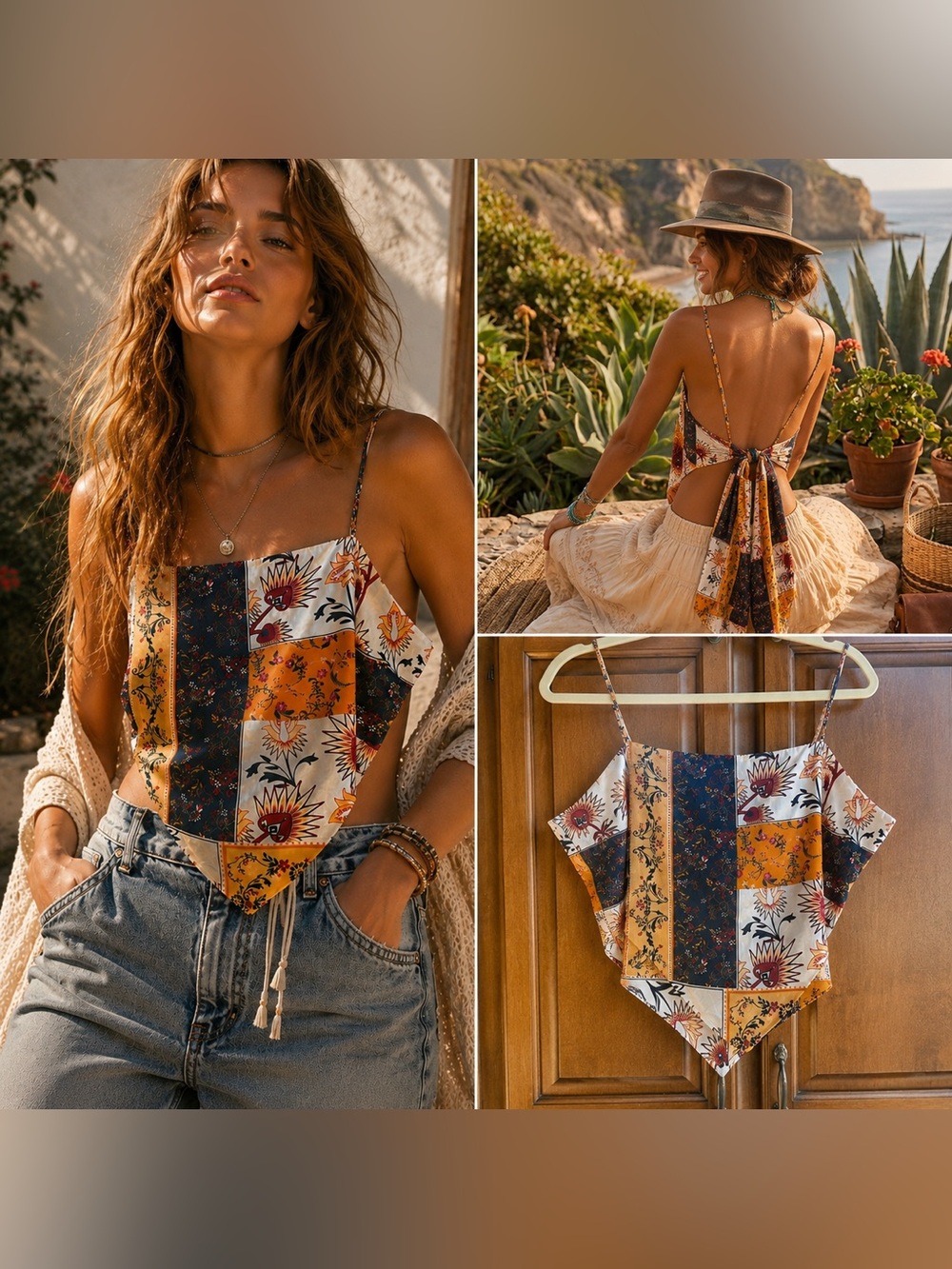 Rue21 Patchwor Silk Scarf Top / Tie-Back Handkerchief Size Xl